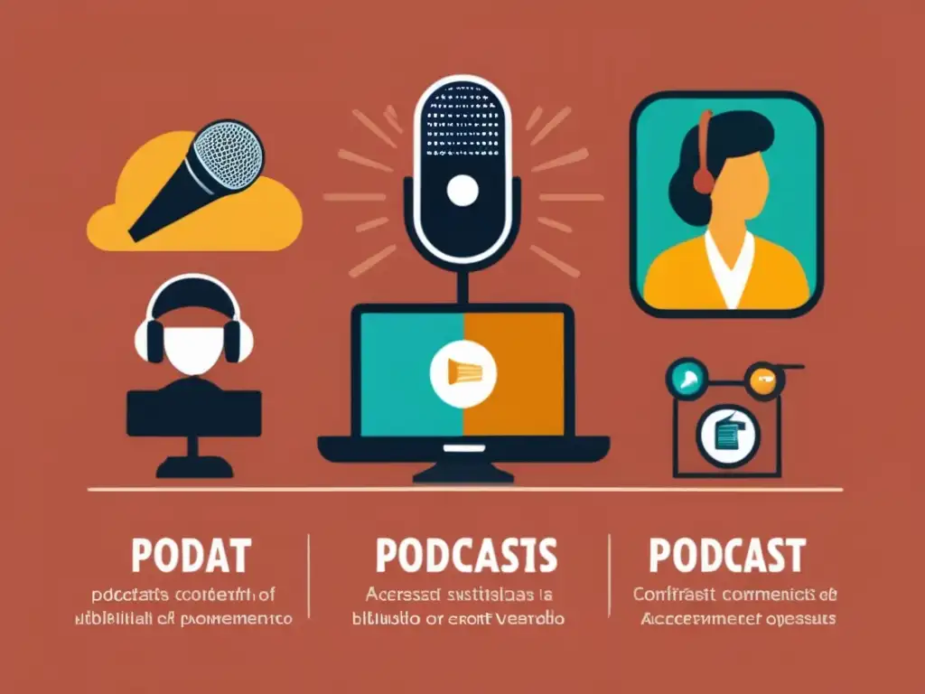 Infografía podcast: Ventajas educativas, accesibilidad y variedad Infografía minimalista sobre beneficios de podcasts: educación financiera para jóvenes y adolescentes