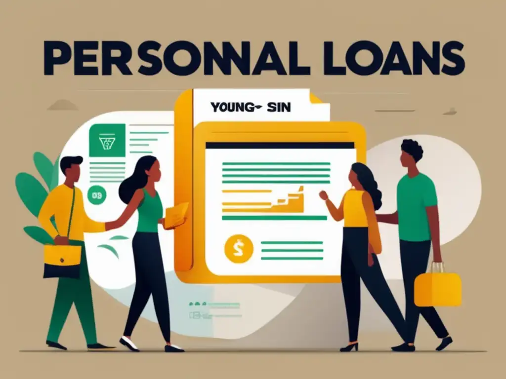 Infografía préstamos jóvenes Infografía minimalista: Préstamos personales para jóvenes, acceso sin historial, construir historial temprano, flexibilidad en uso (110 caracteres)
