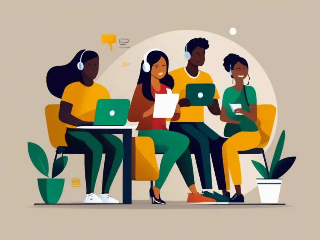Jóvenes diverso aprendiendo finanzas Grupo diverso de jóvenes aprendiendo sobre educación financiera en podcasts