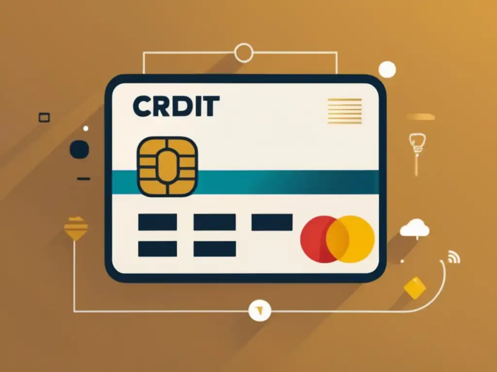 Tarjeta de crédito segura con tecnología EMV Ilustración minimalista de una tarjeta de crédito con medidas de seguridad, incluye EMV, biometría y seguridad en línea